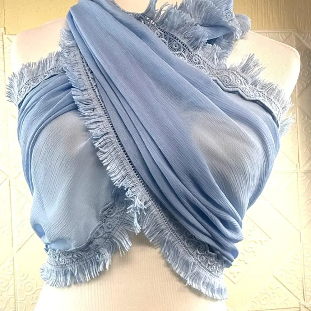 SKU2457 Simply Noelle Light Blue Infinity Scarf Fringe Wrap 62x21 NWOT